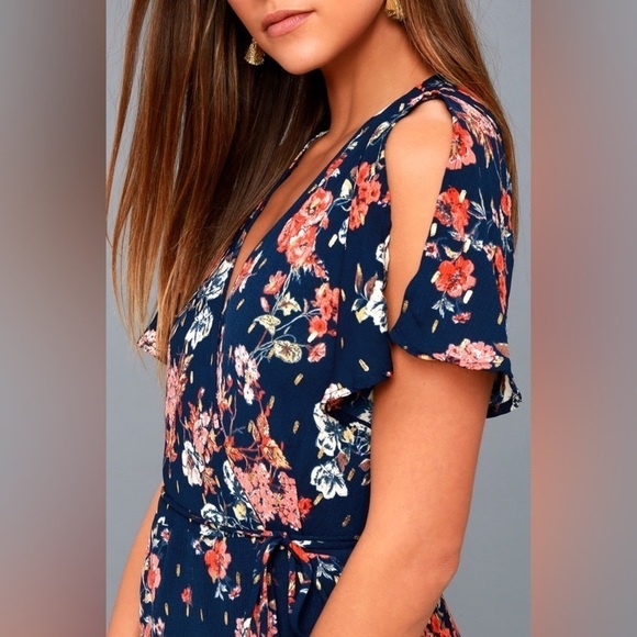 Lulus Divine Days Navy Blue Floral Wrap Maxi Dress XS - Picture 4 of 14